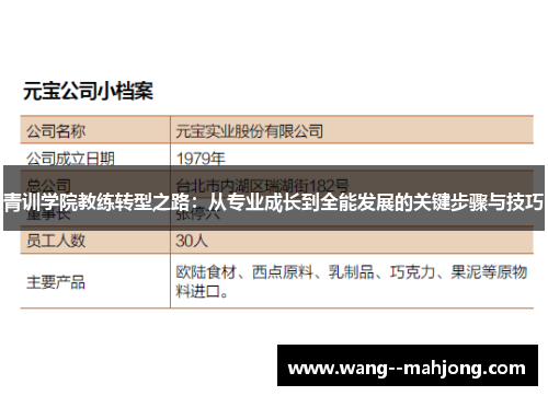 青训学院教练转型之路：从专业成长到全能发展的关键步骤与技巧
